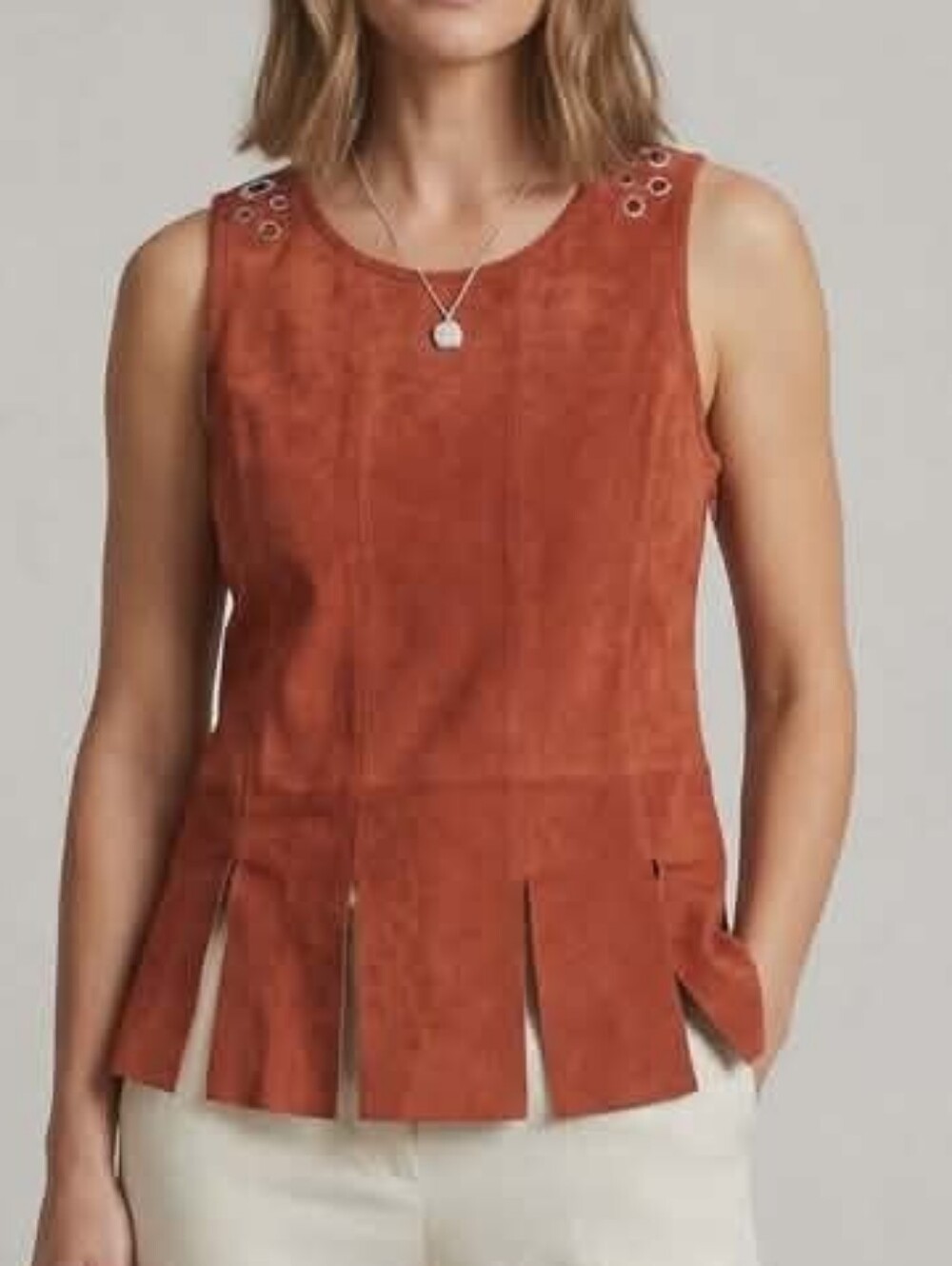 Lamarque Rust Leather Grommet Tank Top
